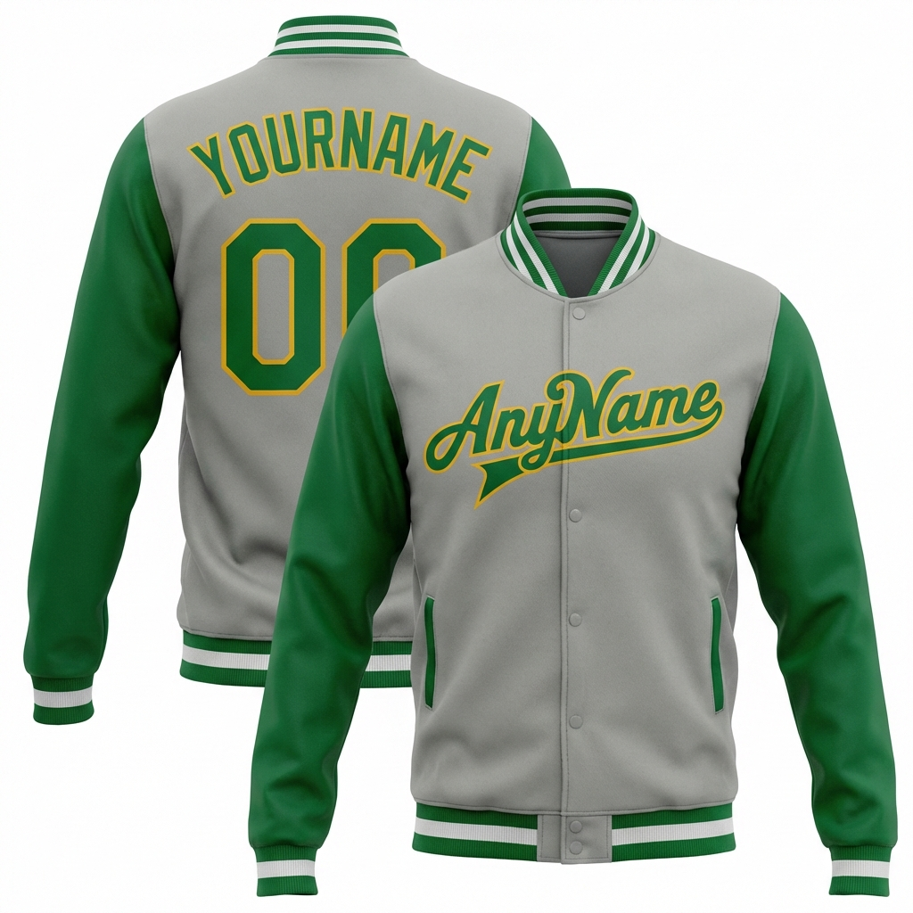 Custom Grey & White/Green Raglan Sleeves Full-Snap Fleece Jacket