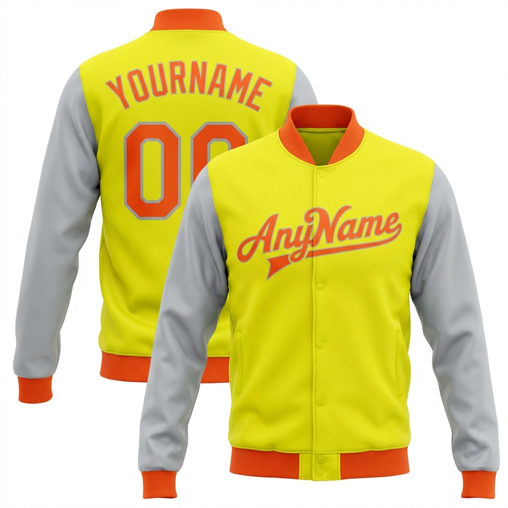 Custom Yellow & Orange/Grey Raglan Sleeves Full-Snap Fleece Jacket