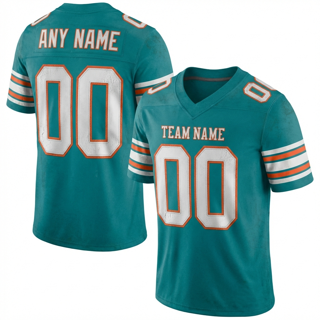 Custom Teal & White/Orange Football Jersey