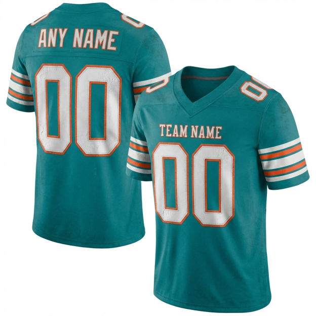 Custom Teal & White/Orange Football Jersey