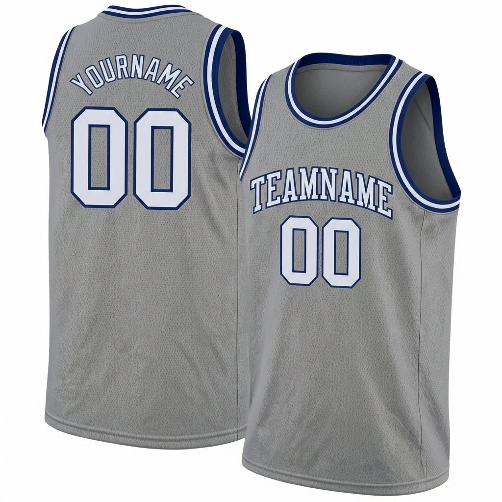 Custom Grey & White/Navy Basketball City Edition Jersey