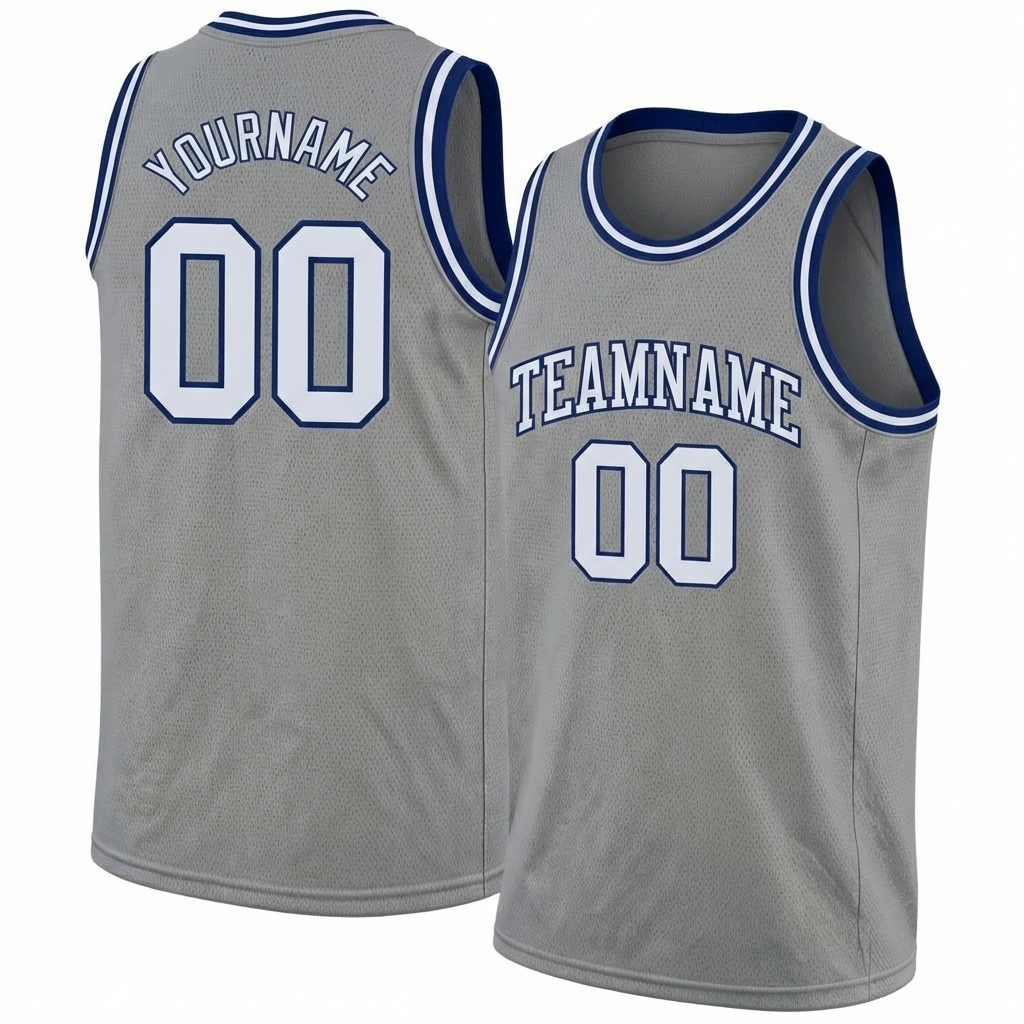 Custom Grey & White/Navy Basketball City Edition Jersey