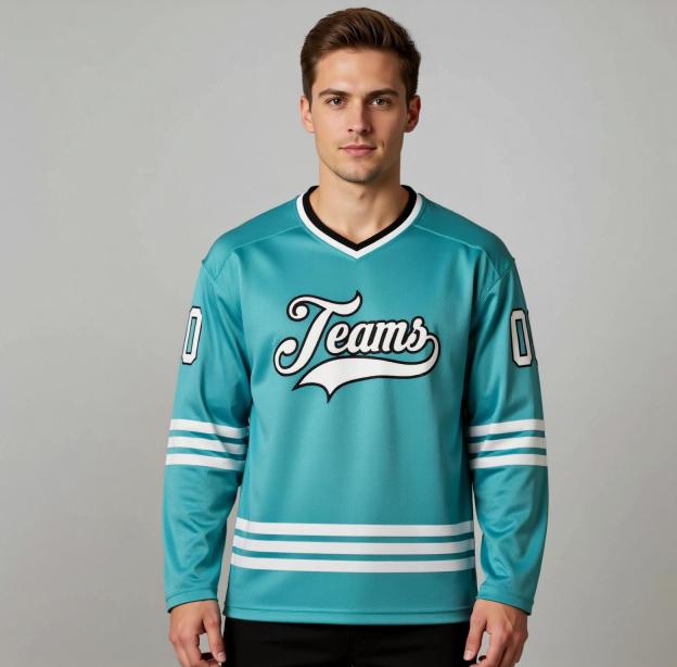 Custom Aqua & White/Navy Hockey Jersey