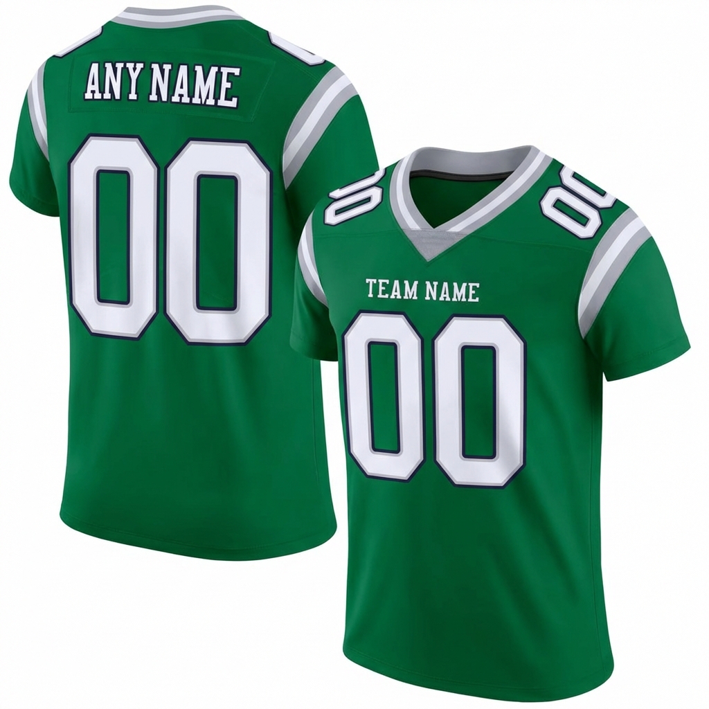 Custom Kelly Green & White/Sliver Football Jersey