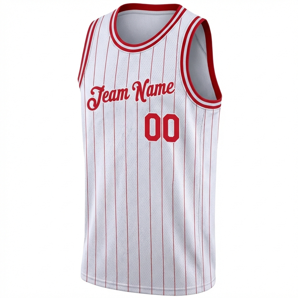 Custom White & Red Pinstripes Basketball City Edition Jersey