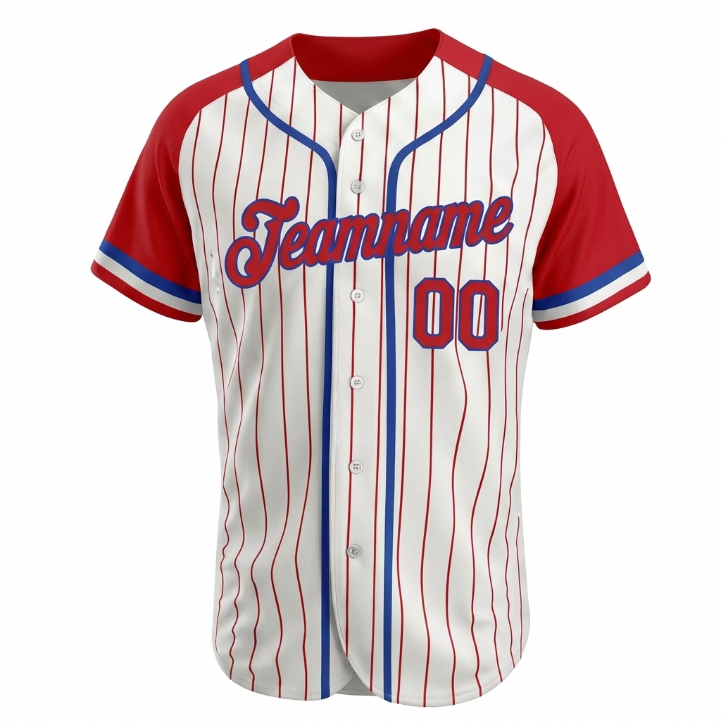 Custom White & Blue/Red Pinstripes Raglan Sleeves Baseball Jersey