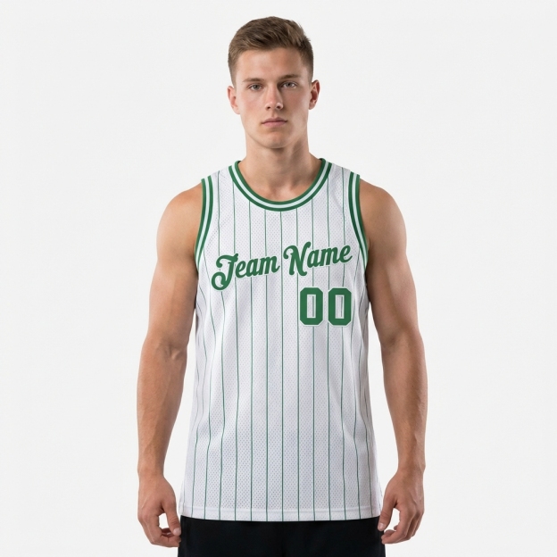 Custom White & Green Pinstripes Basketball City Edition Jersey