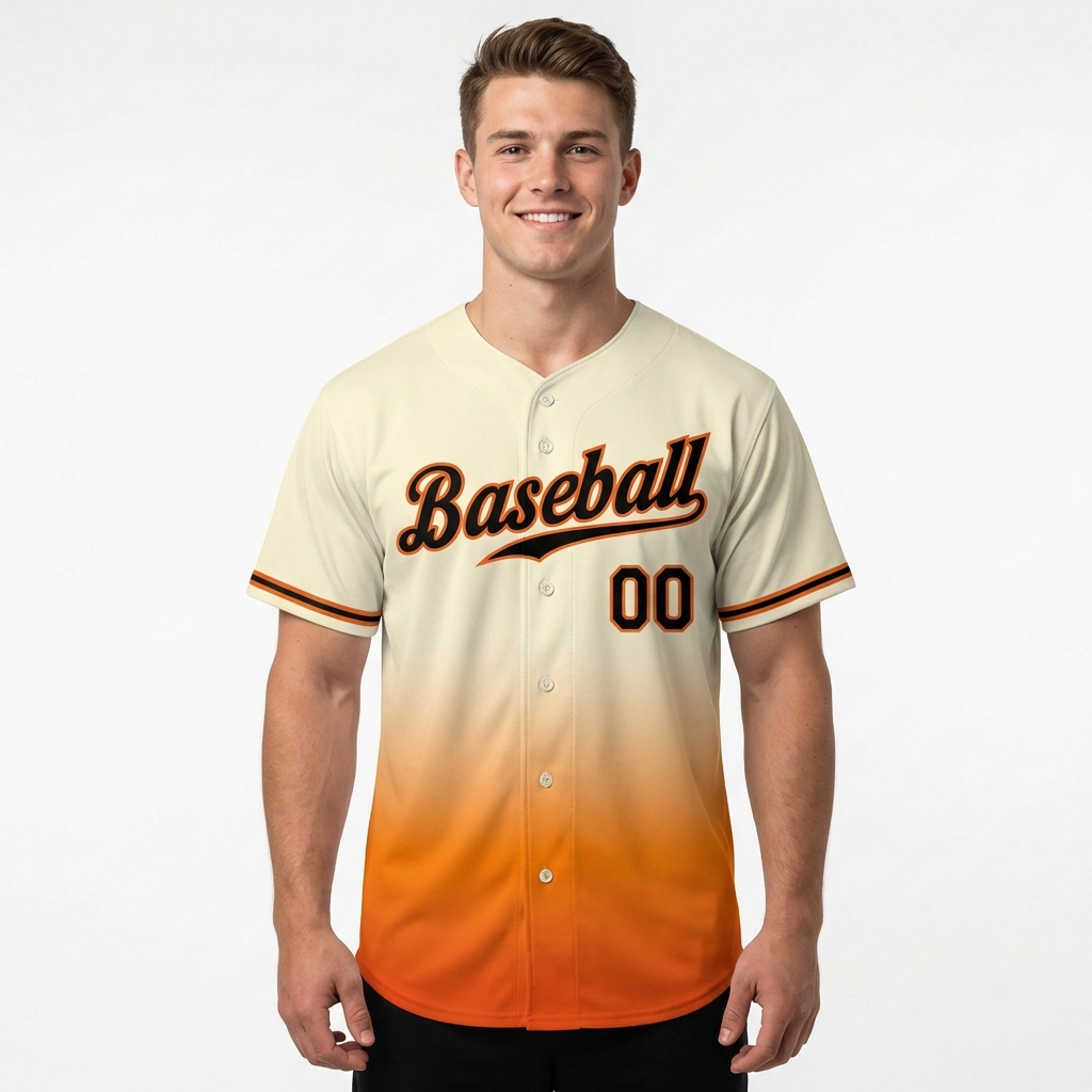Custom Cream & Black/Orange Gradient Baseball Jersey