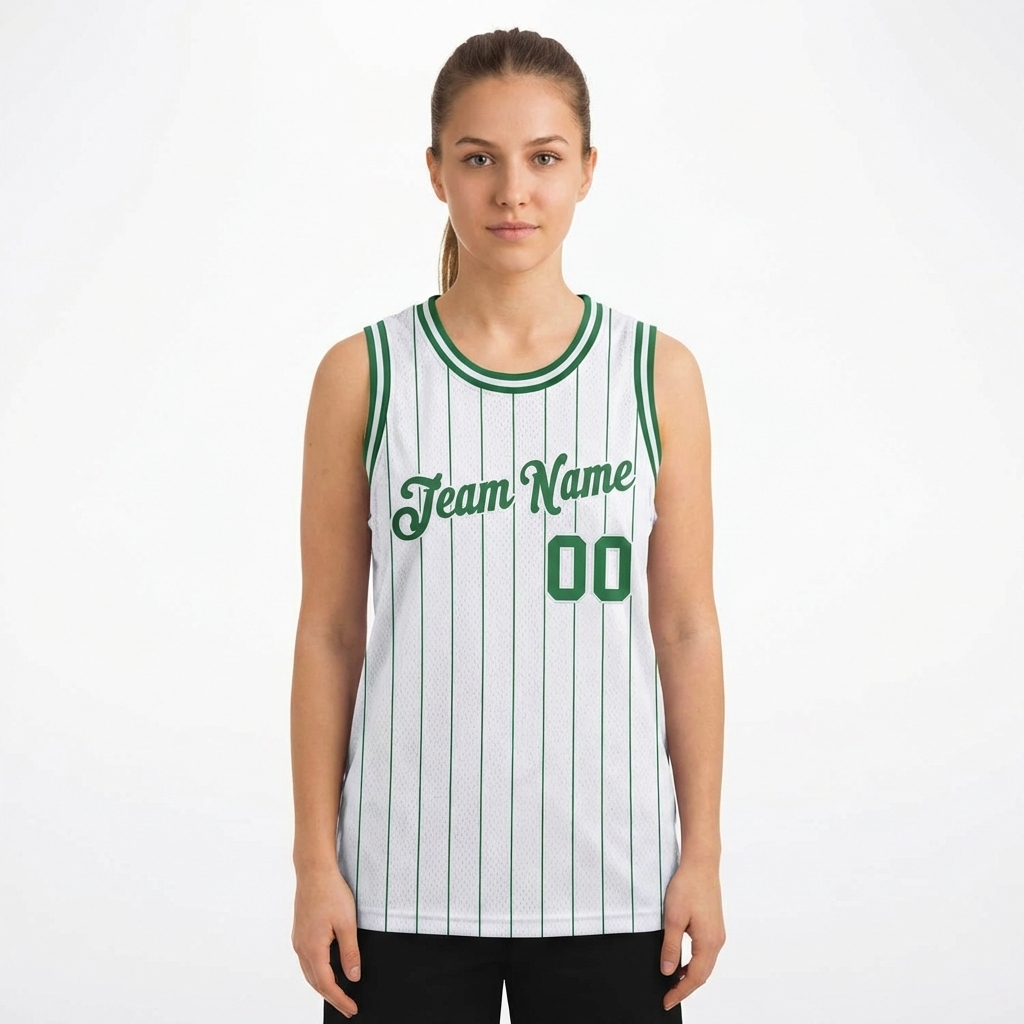 Custom White & Green Pinstripes Basketball City Edition Jersey