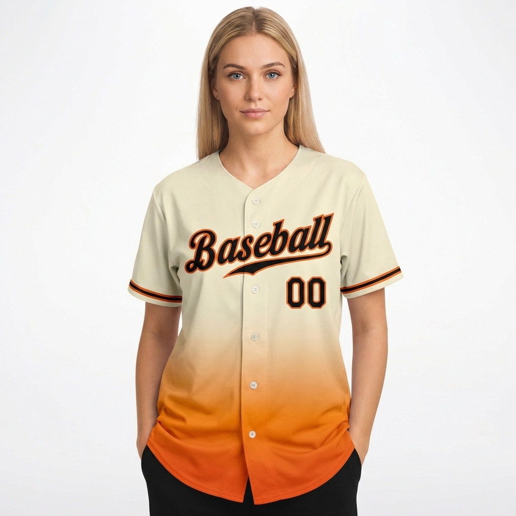 Custom Cream & Black/Orange Gradient Baseball Jersey