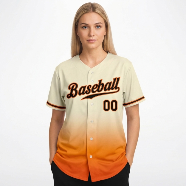 Custom Cream & Black/Orange Gradient Baseball Jersey