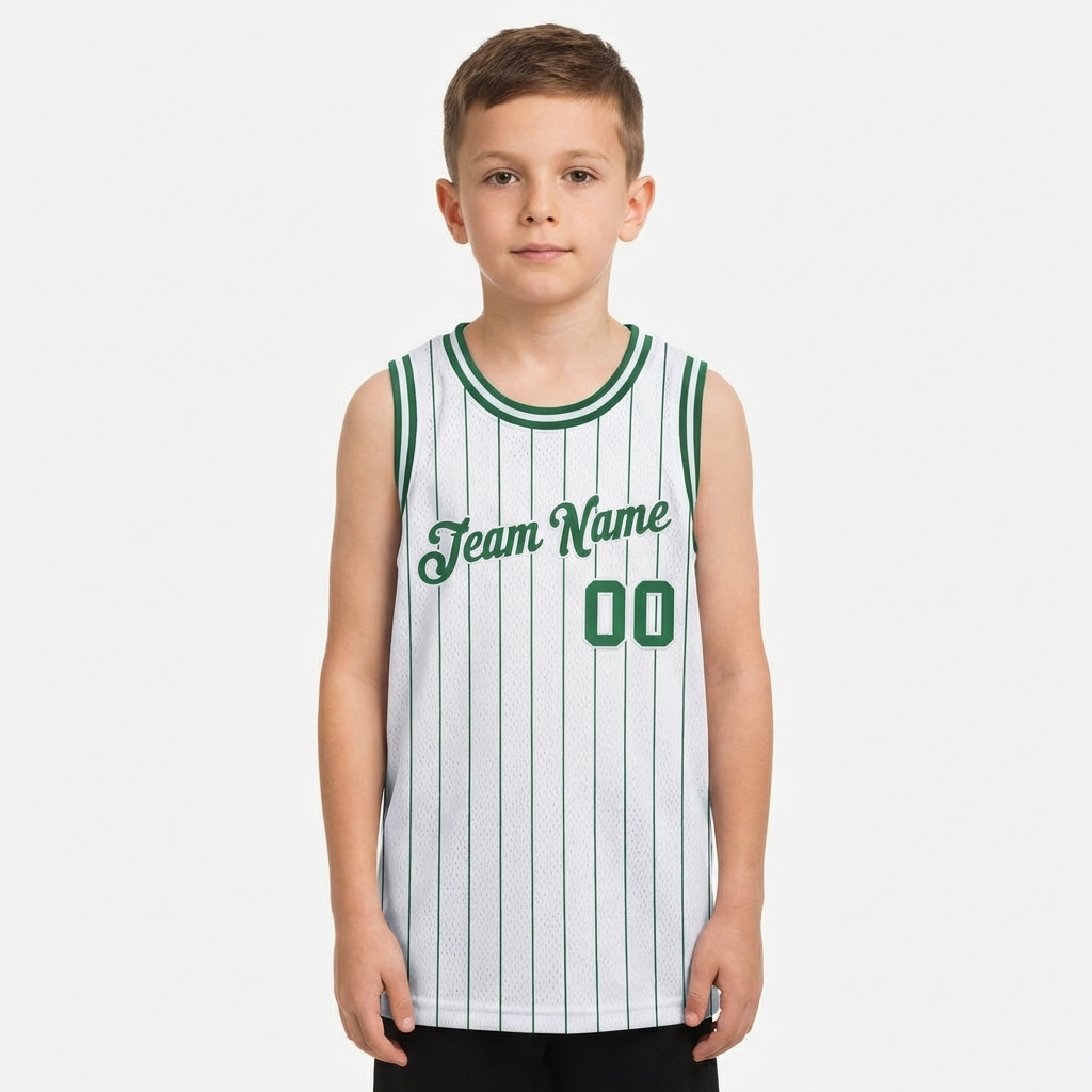 Custom White & Green Pinstripes Basketball City Edition Jersey