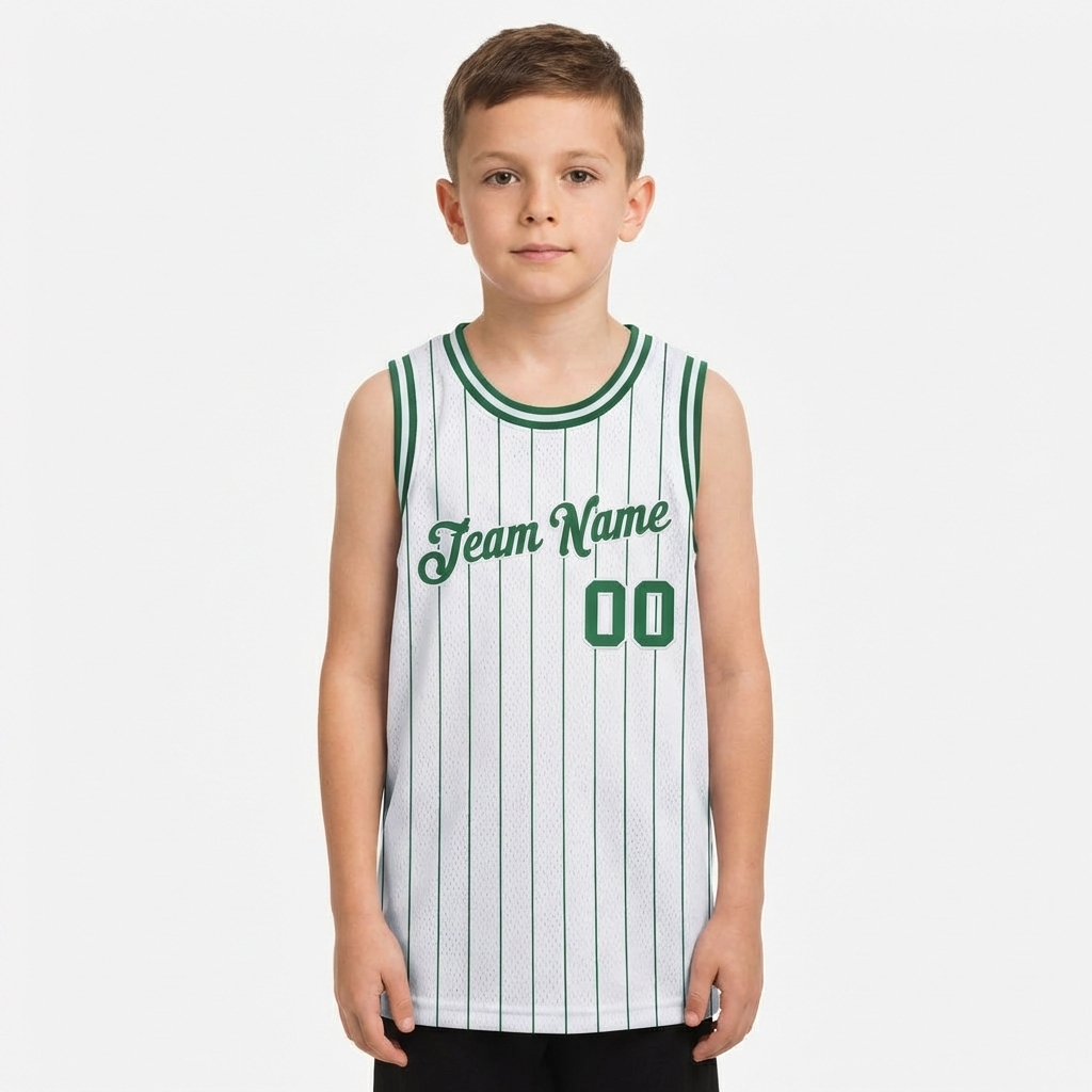Custom White & Green Pinstripes Basketball City Edition Jersey