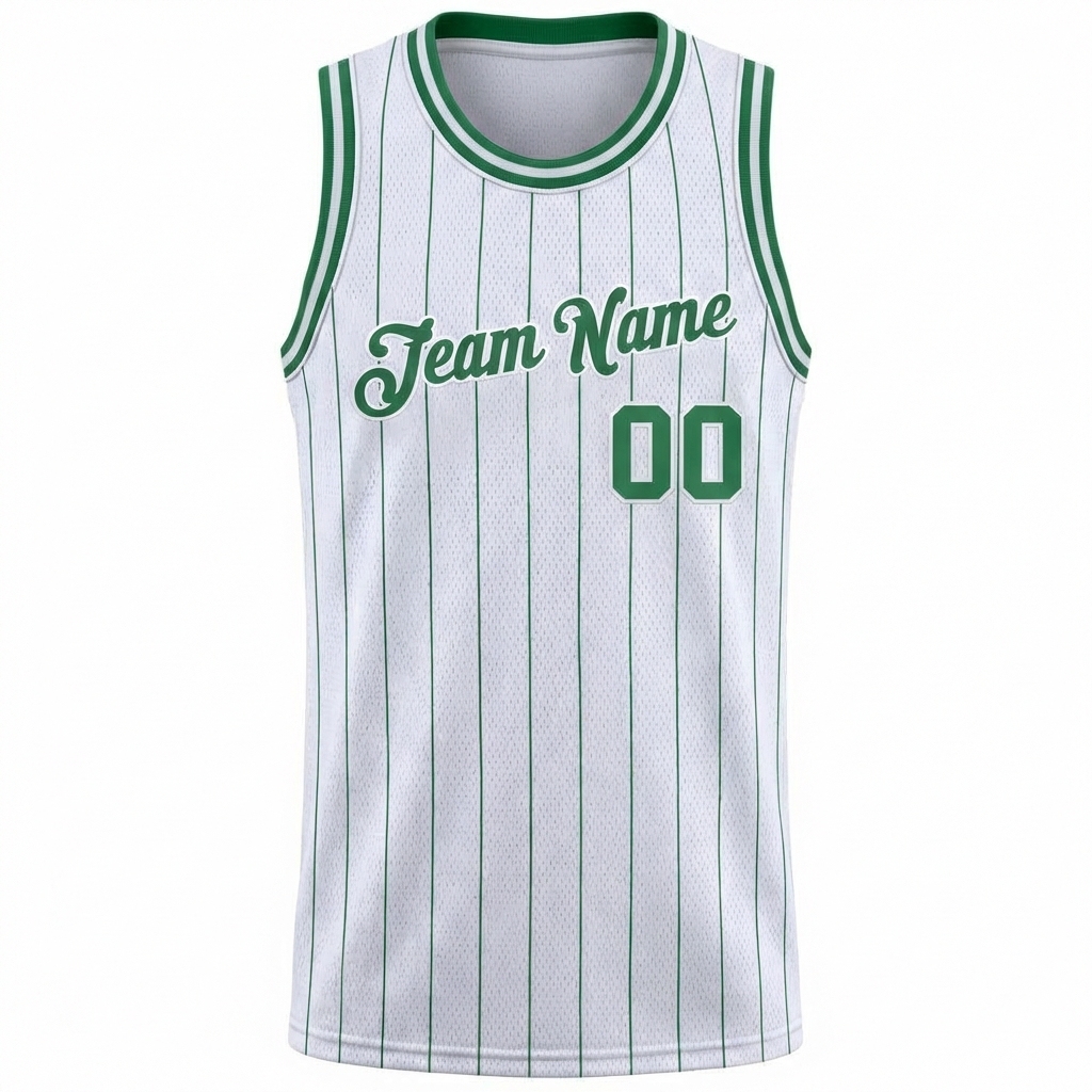Custom White & Green Pinstripes Basketball City Edition Jersey