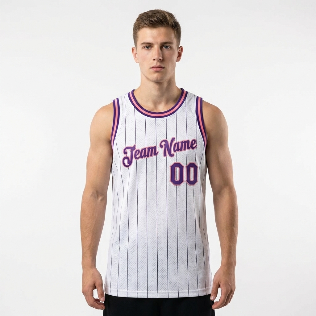 Custom White & Purple/Pink Pinstripes Basketball City Edition Jersey