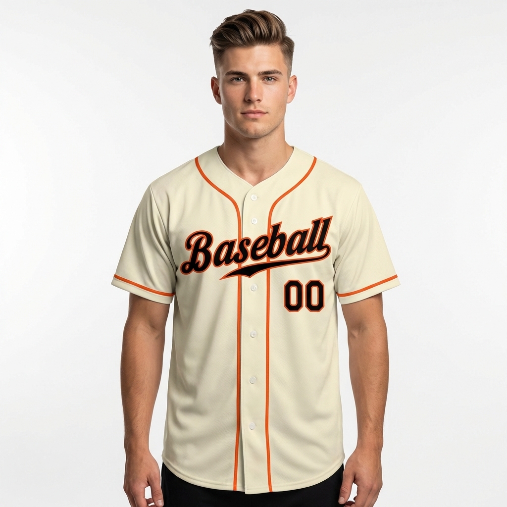 Custom Cream & Black/Orange Baseball Jersey