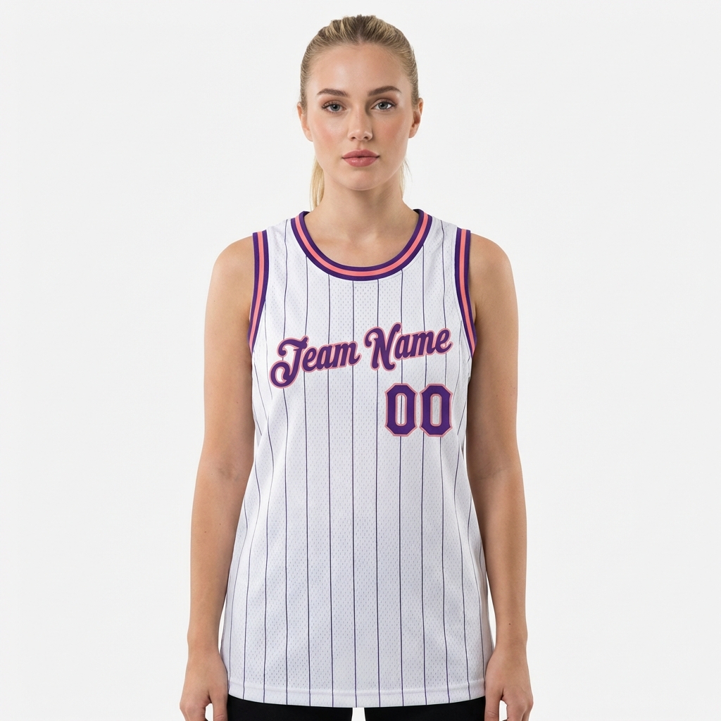 Custom White & Purple/Pink Pinstripes Basketball City Edition Jersey