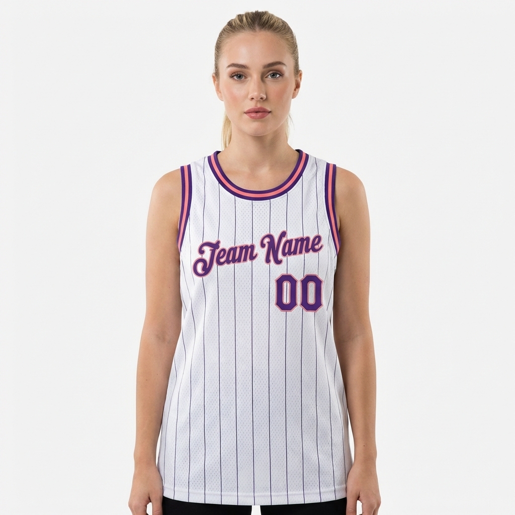 Custom White & Purple/Pink Pinstripes Basketball City Edition Jersey
