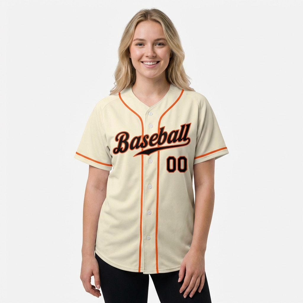 Custom Cream & Black/Orange Baseball Jersey