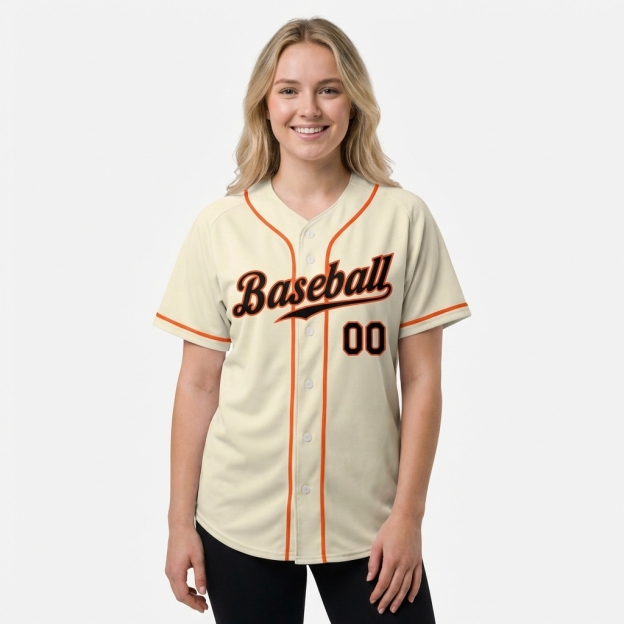 Custom Cream & Black/Orange Baseball Jersey