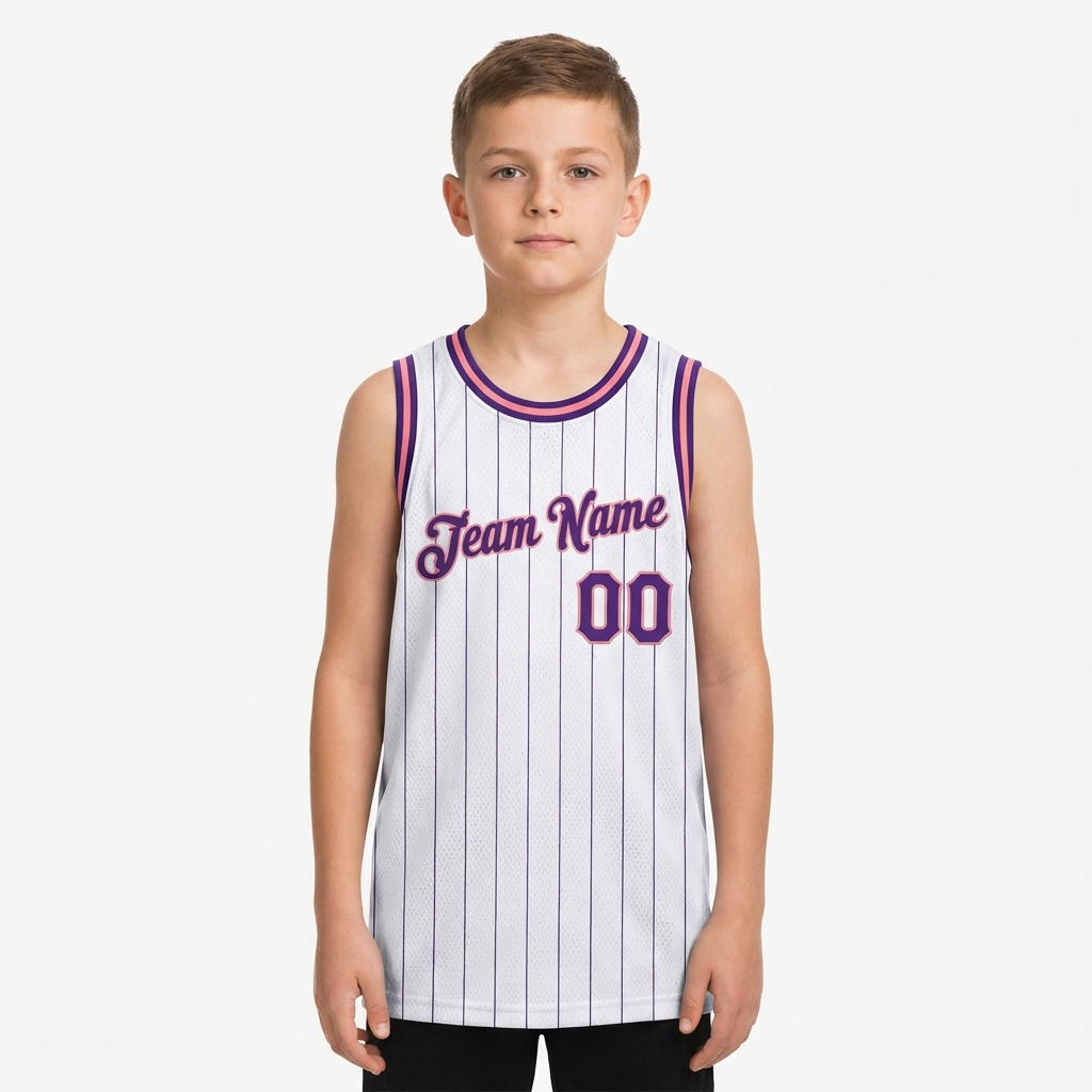 Custom White & Purple/Pink Pinstripes Basketball City Edition Jersey