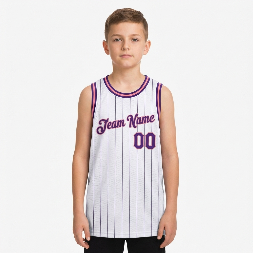Custom White & Purple/Pink Pinstripes Basketball City Edition Jersey
