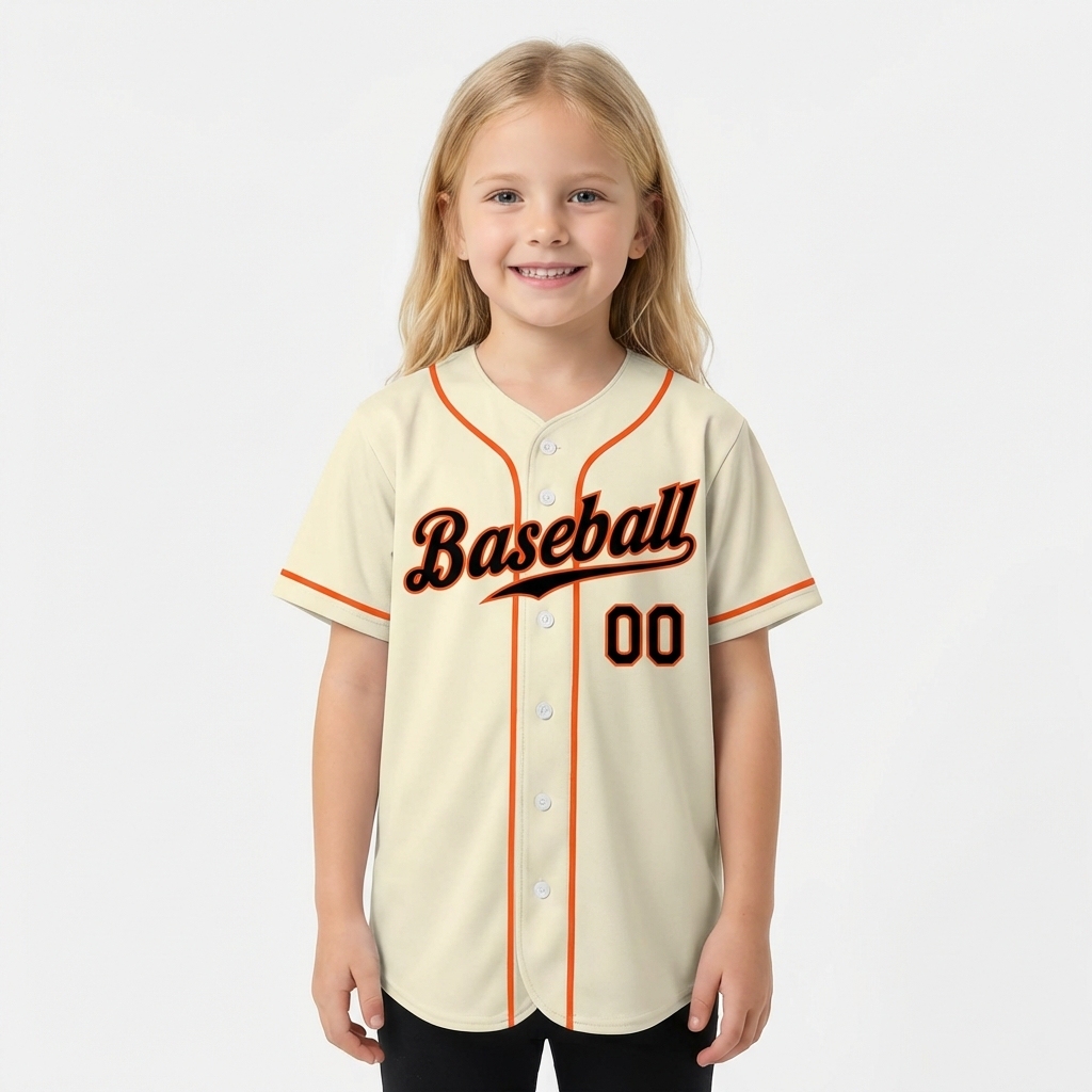 Custom Cream & Black/Orange Baseball Jersey