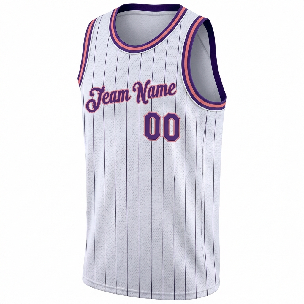 Custom White & Purple/Pink Pinstripes Basketball City Edition Jersey