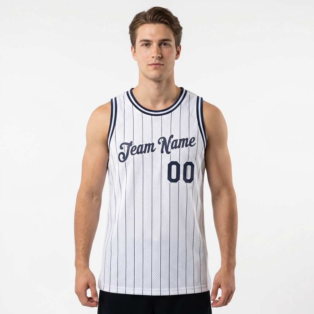 Custom White & Black Pinstripes Basketball City Edition Jersey