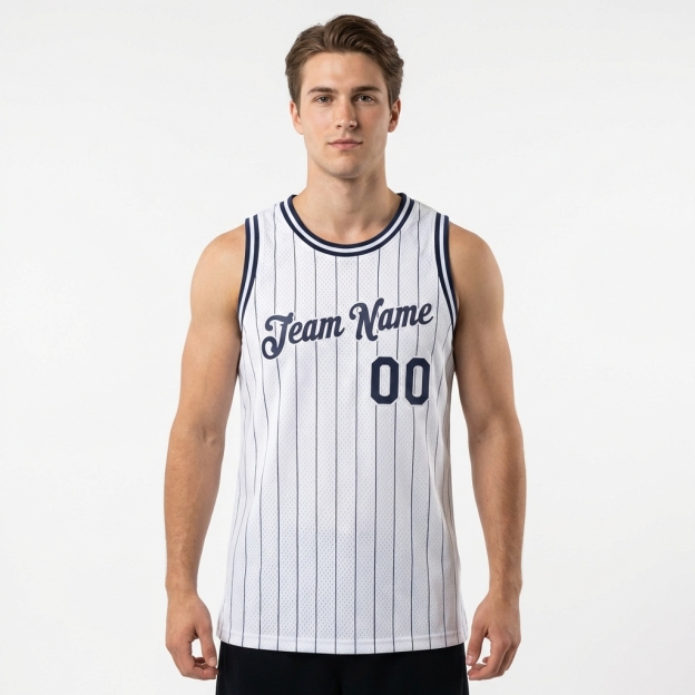 Custom White & Black Pinstripes Basketball City Edition Jersey