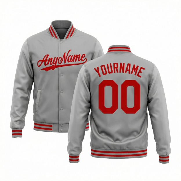Custom Grey & Red Full-Snap Fleece Jacket
