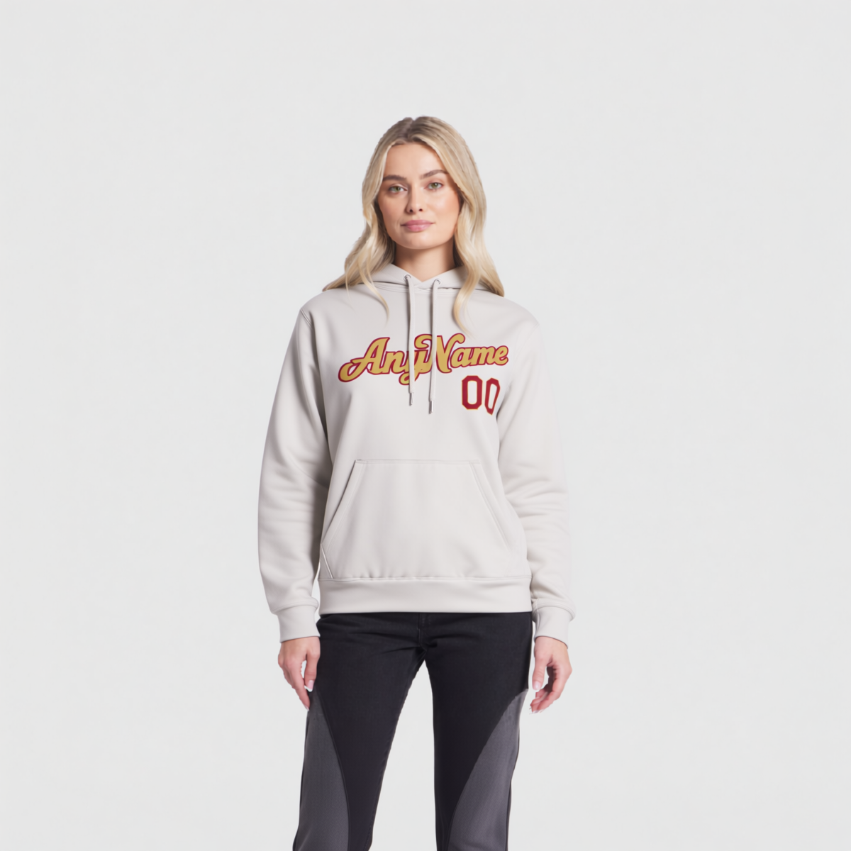 Custom White & Gold/Red Pullover Sports Sweatshirt Hoodie
