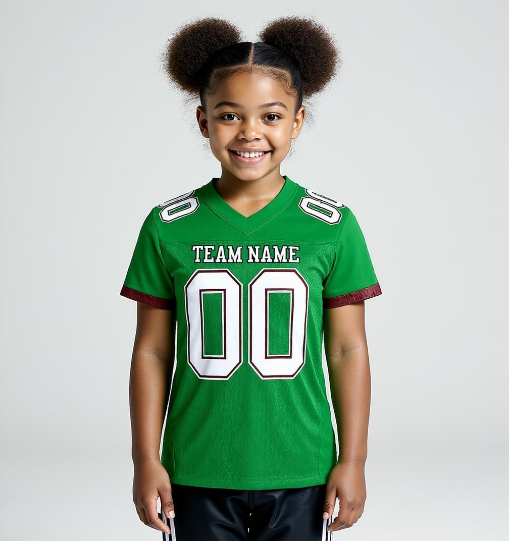 Custom Kelly Green & Grey/Burgundy Football Jersey