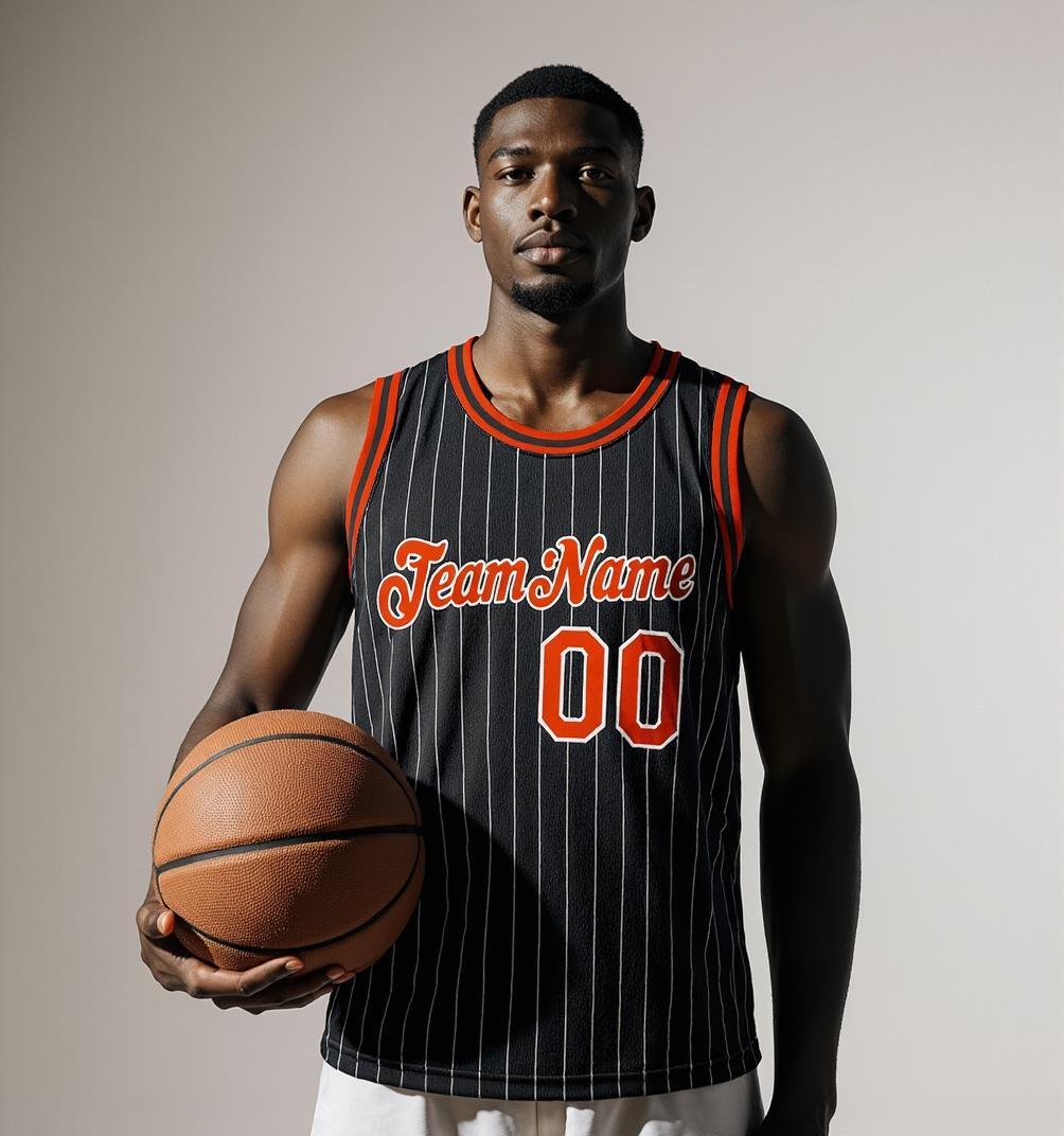 Custom Black & Red/White Pinstripes Basketball City Edition Jersey