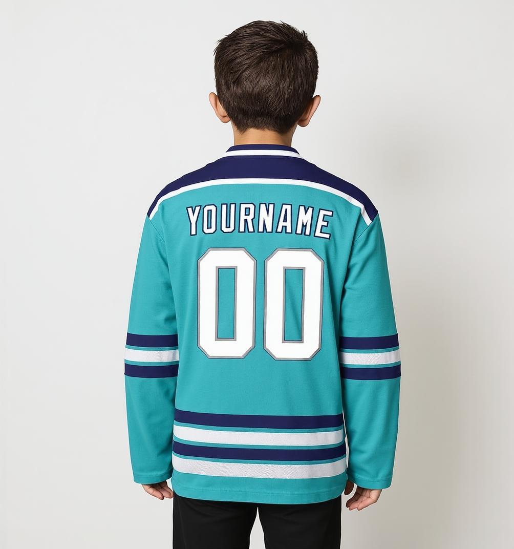 Custom Aqua & White/Navy Hockey Jersey