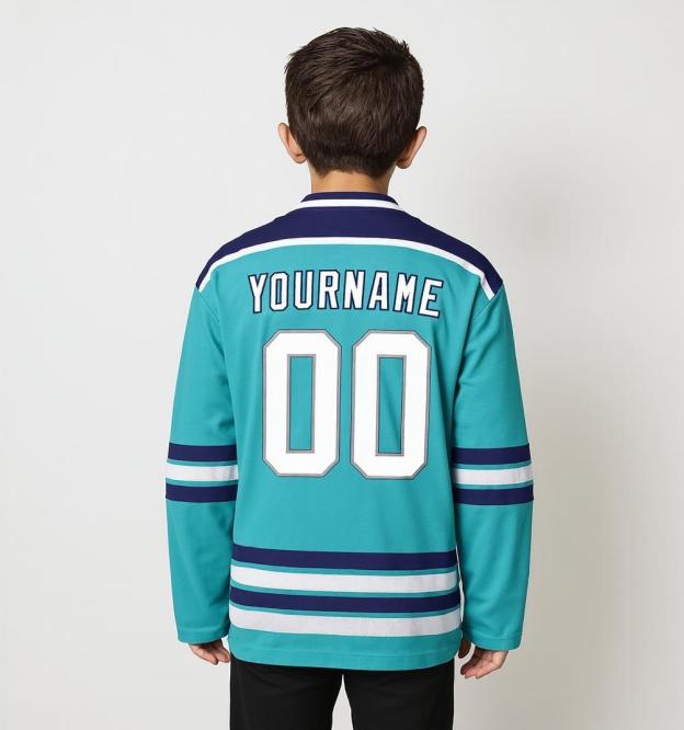Custom Aqua & White/Navy Hockey Jersey