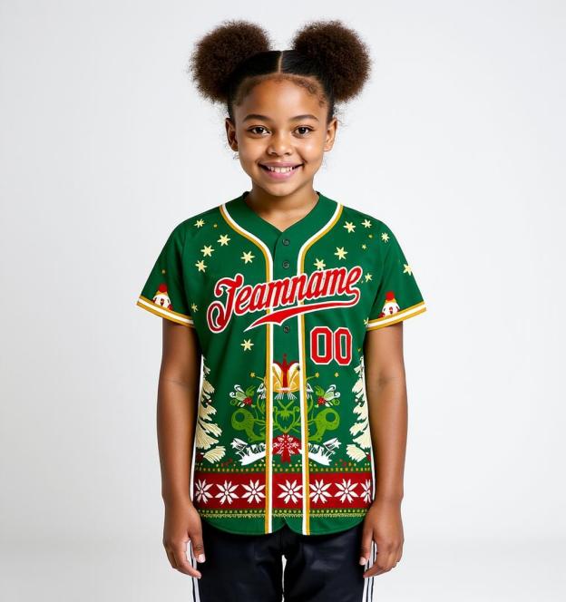 Custom Green & Red/White Christmas 3D Pattern Baseball Jersey