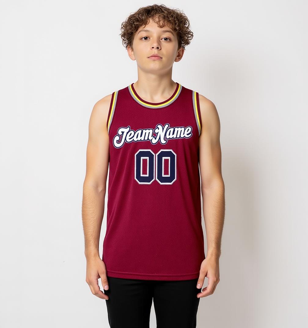 Custom Burgundy & White/Navy Basketball City Edition Jersey