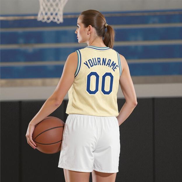 Custom Cream & Blue/White Basketball City Edition Jersey