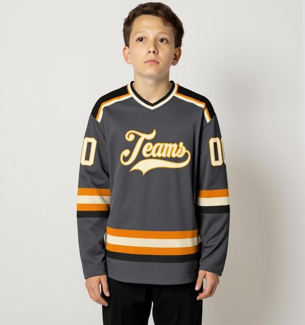 Custom Grey & Orange/White Hockey Jersey