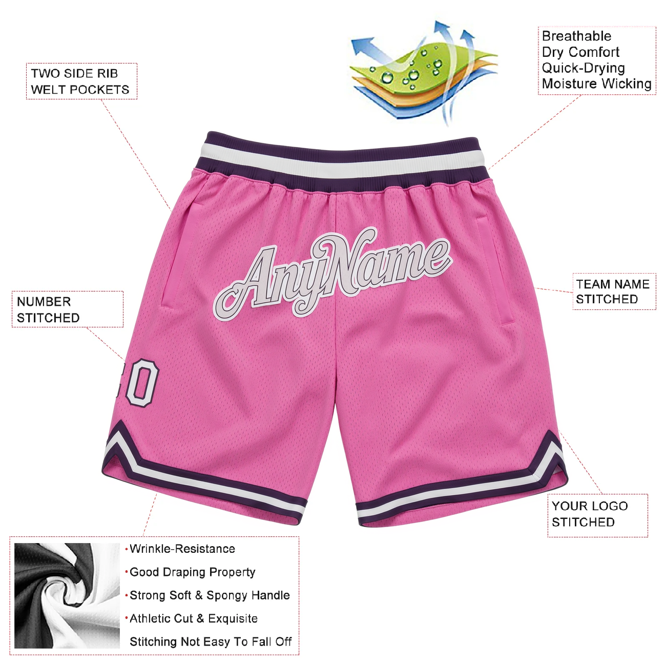 Custom Pink & Grey/White Throwback Shorts