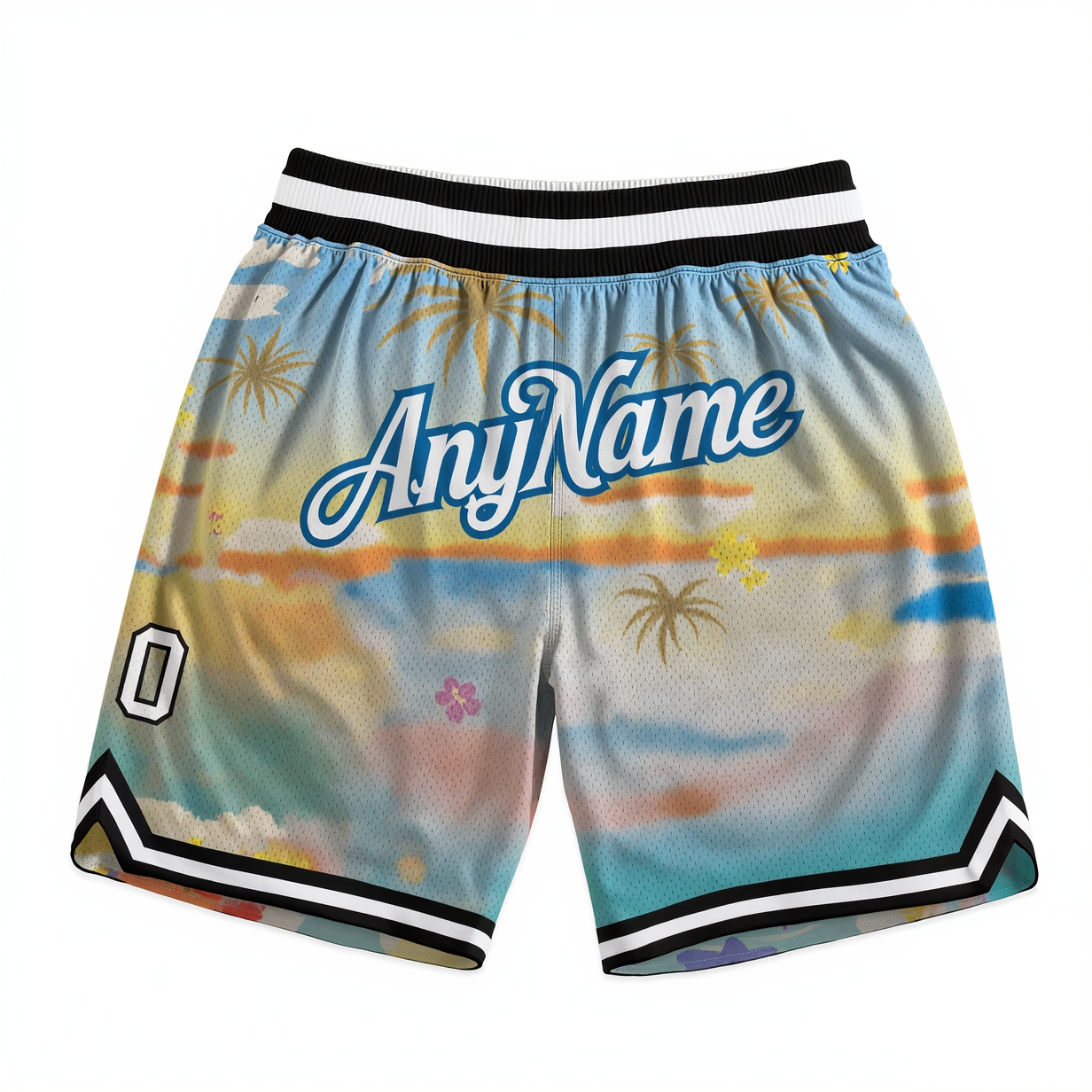 Custom 3D Pattern Lake Blue & White/Teal Hawaii Throwback Shorts