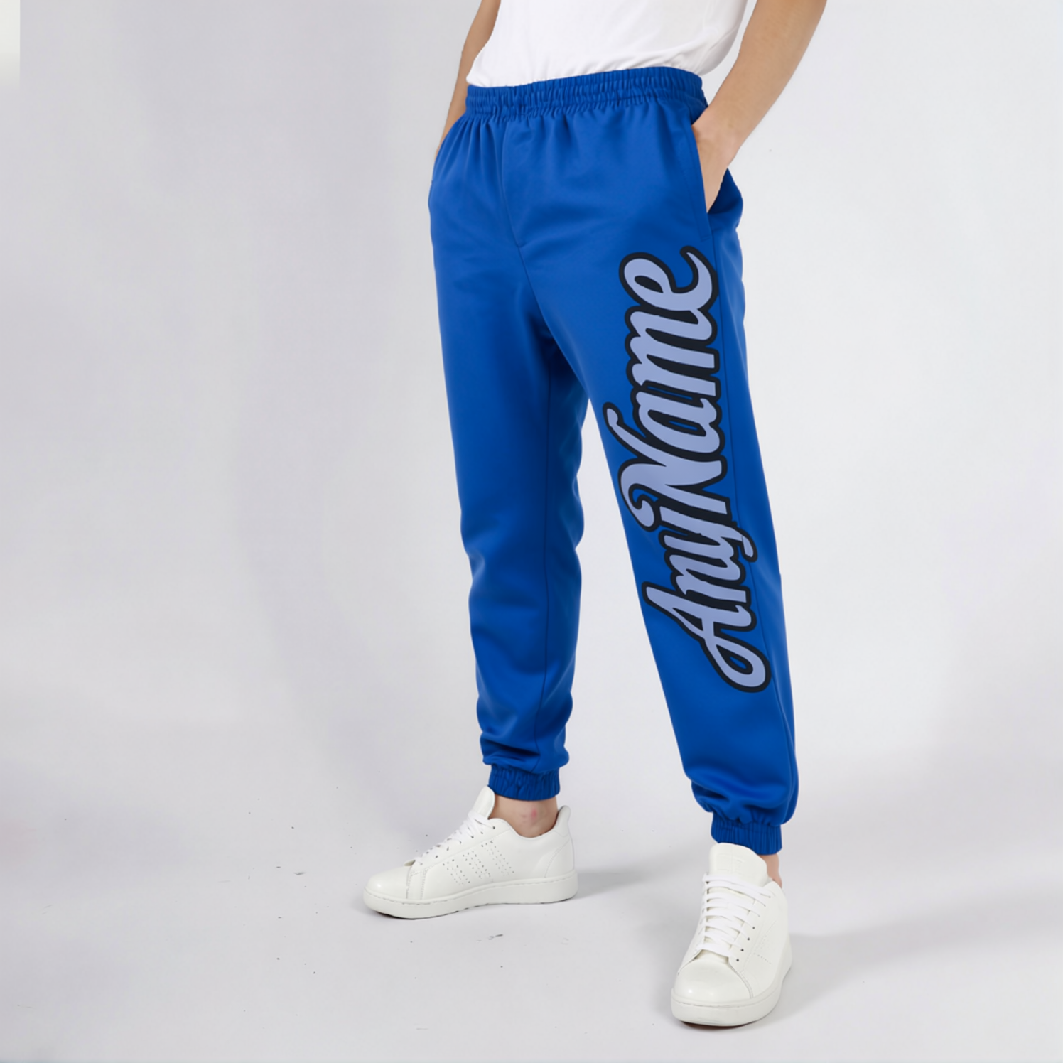 Custom Blue & Light Blue/Black Fleece Jogger Sweatpants