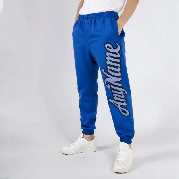 Custom Blue & Light Blue/Black Fleece Jogger Sweatpants