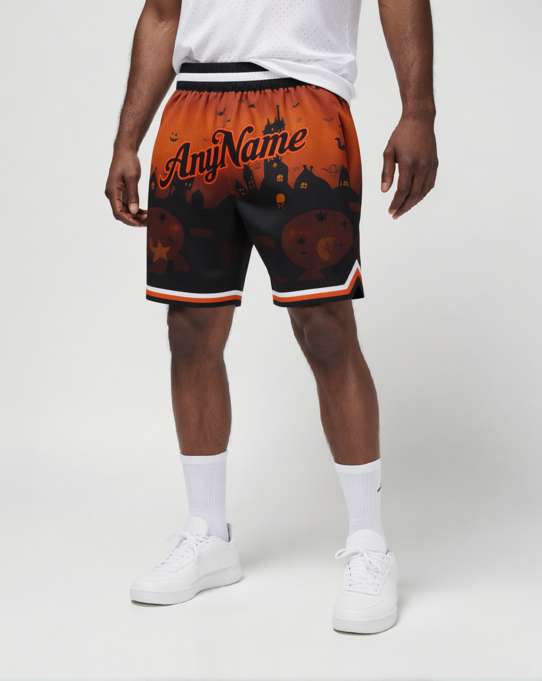 Custom 3D Pattern Black & Orange/White Halloween Throwback Shorts