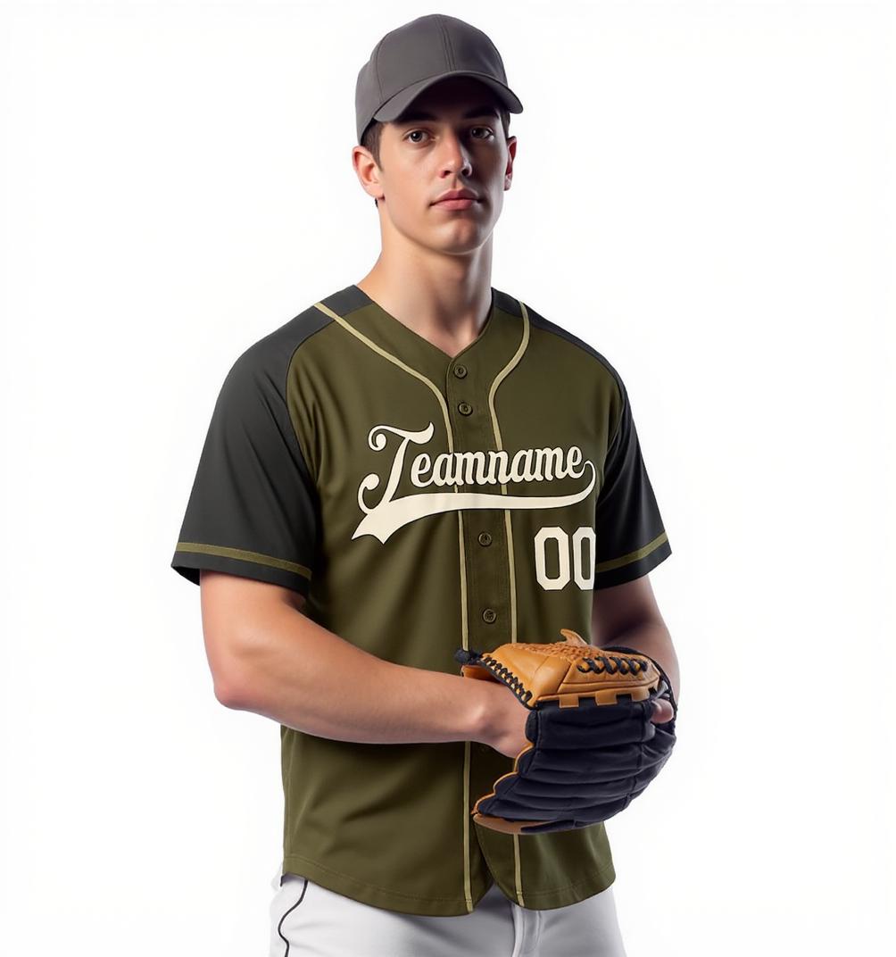 Custom Vintage Olive & Black-White Baseball Jersey