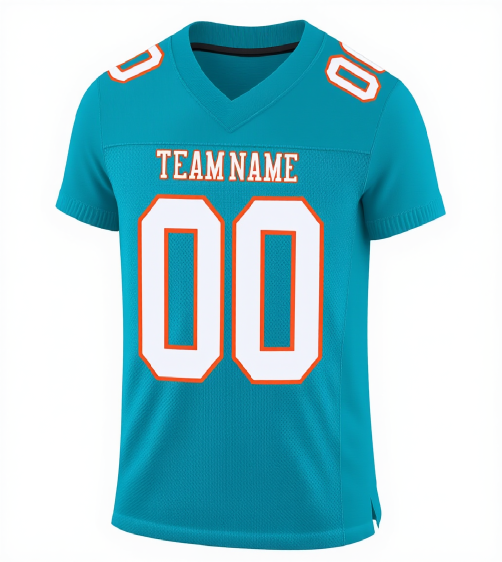 Custom Aqua & White/Orange Football Jersey