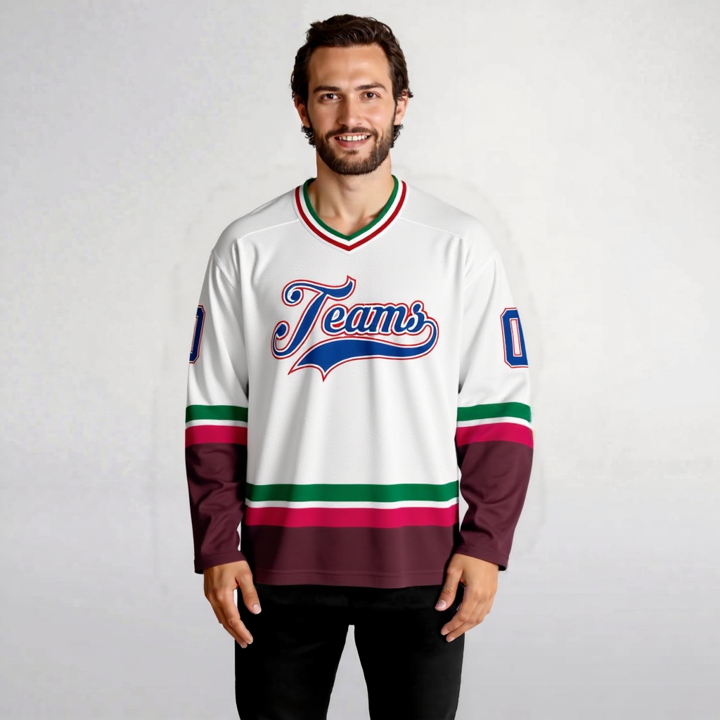 Custom White & Royal/Burgundy Hockey Jersey