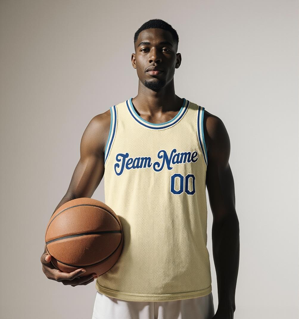 Custom Cream & Blue/White Basketball City Edition Jersey