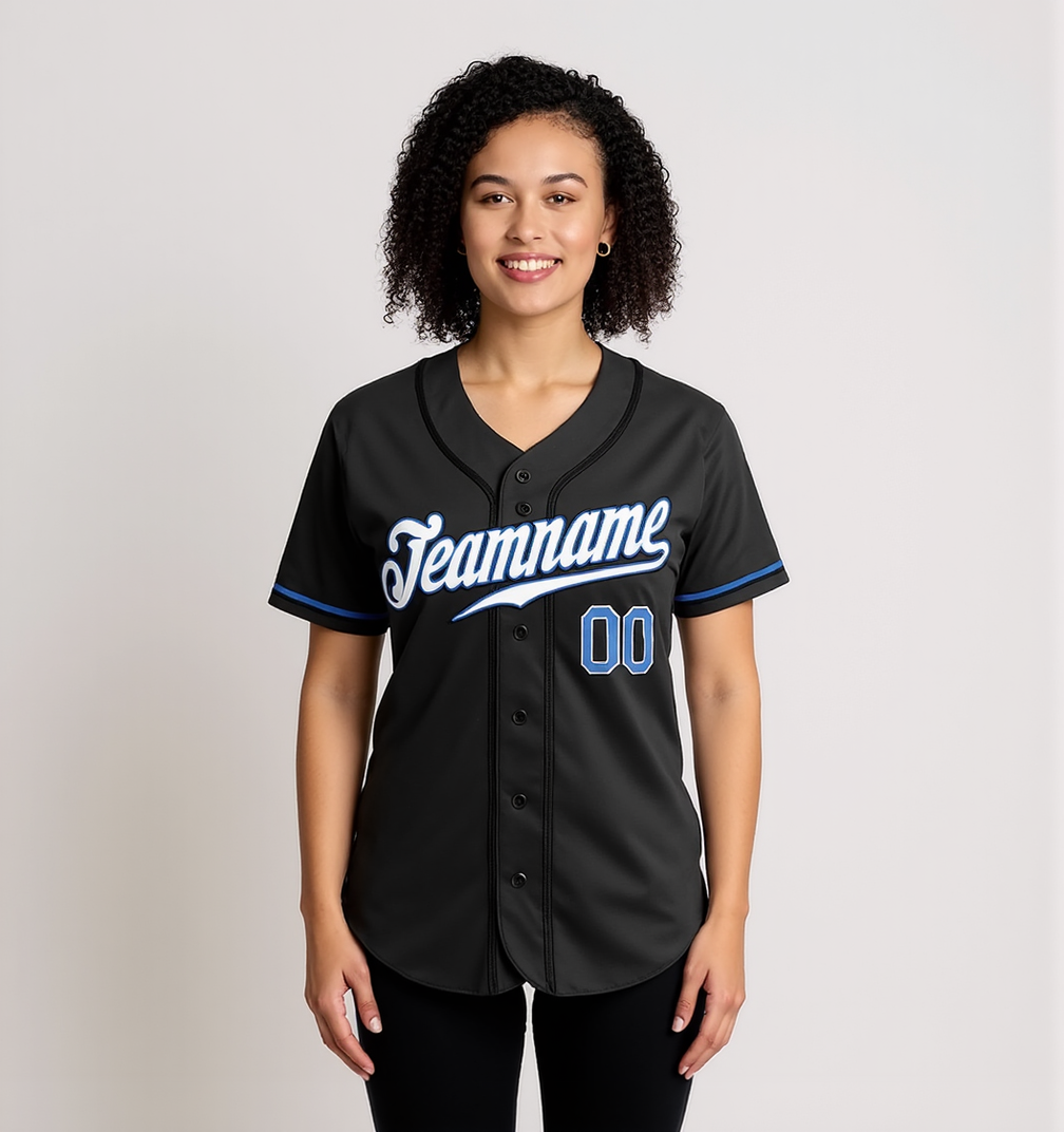 Custom Black & White/Blue Baseball Jersey